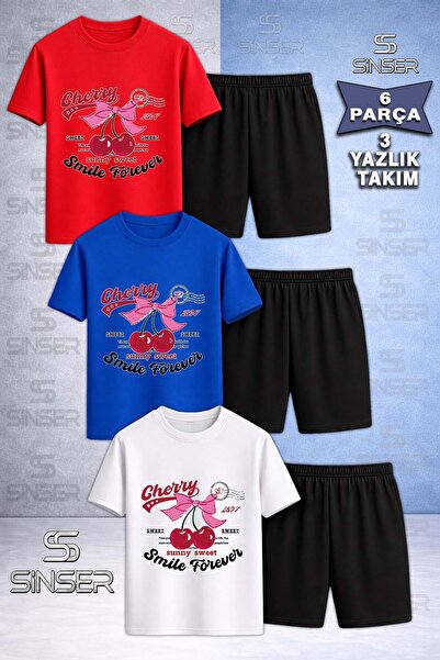 SS SİNSER Children's Cherry Smile Forever Custom Printed Crew Neck 3-Piece T-...