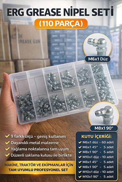 Midapo ERG GRES NİPEL SETİ 110 PARÇA M6X1 DÜZ M8 M10
