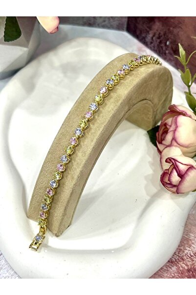 XUPING JEWELRY Gökkuşağı Esintisi Renkli Taşlı Su Yolu Bileklik (Gold14k/17-19m)
