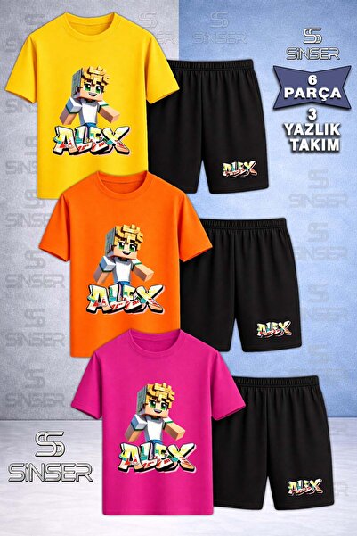 SS SİNSER Kids Alex Yellow New Custom Printed Crew Neck 3-Piece T-Shirt - Sho...