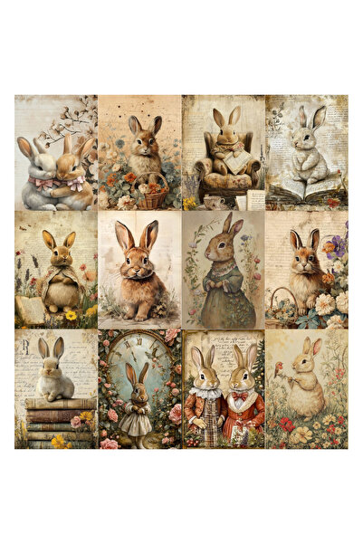 Ororabutik Σετ ταπετσαρίας με ρετρό vintage αφίσα Rabbit A5 12 τεμάχια
