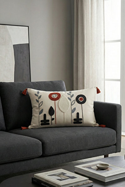 morlina home Dekoratif Luna Desenli Punch Nakışlı Püsklüllü Gizli Fermuarlı K...