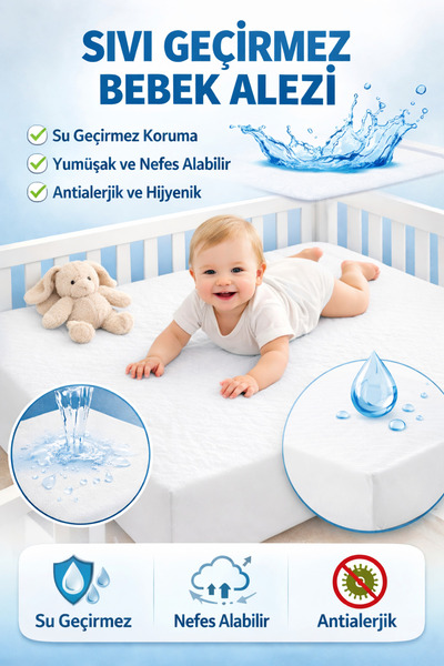 Artiva Home Collection %100 Pamuk Fitted Su Sıvı Geçirmez Bebek ve Çocuk Yata...
