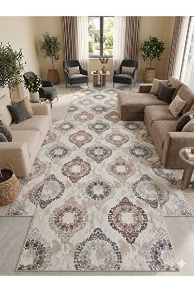 Nesrin MODERN MADALYON DESENLİ KAYMAZ JEL TABAN HALI YOLLUK VİZON