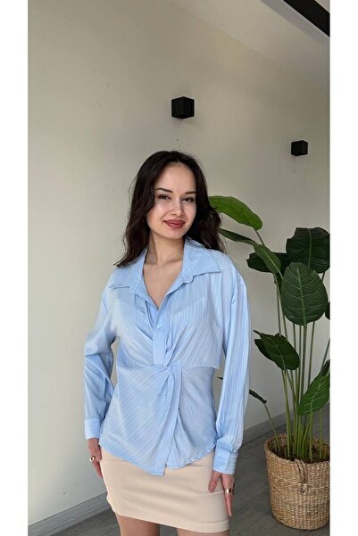 moda çağdaş Women's Shirt with Front Curling Detail