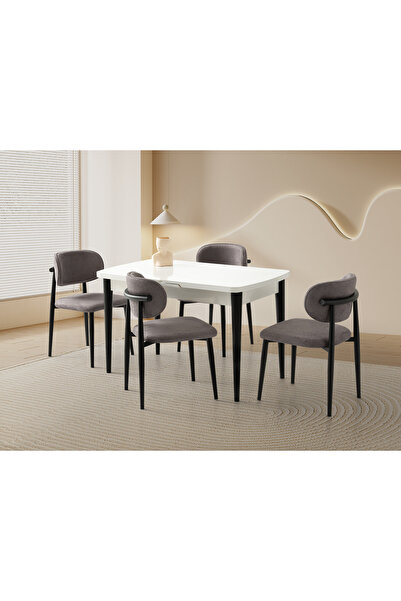 supermoon Kelebek Masa 75x130 Beyaz MDF Metal Polo Sandalye Pufy18 Masa 4 San...