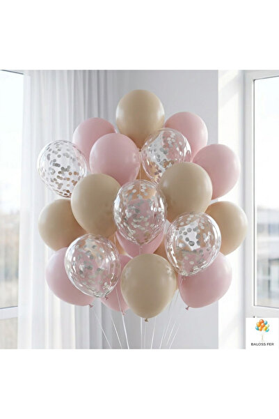 baloss fer Deniz Kumu Pembe Balon Seti 20’li Gümüş Konfeti Şeffaf Balon Baby ...