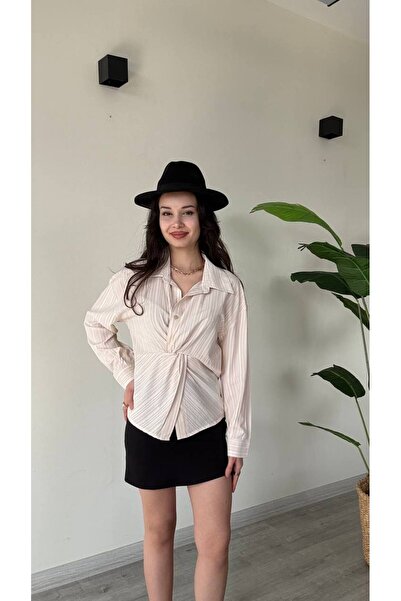 moda çağdaş Women's Shirt with Front Curling Detail