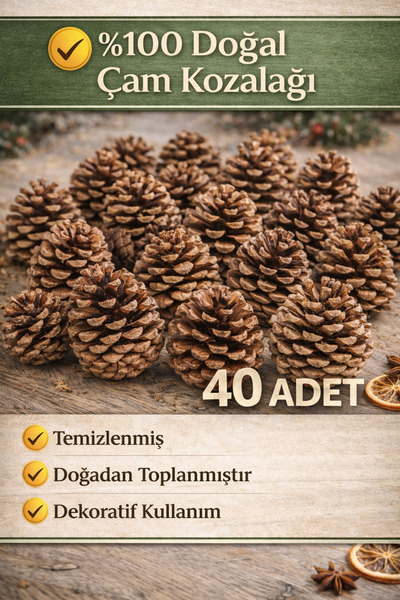 EMENS %100 Doğal Çam Kozalağı 40 Adet – Dekoratif & Hobi Kullanımına Uygun
