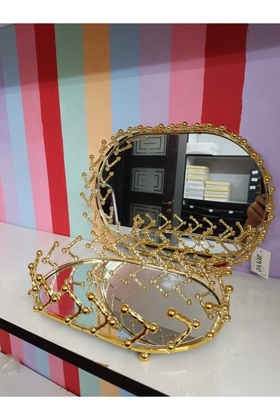 DEKOR ZÜCCACİYE HOME Zeyve Brand Oval 2-Piece Gold Cast Iron Mirrored Luxury Tray