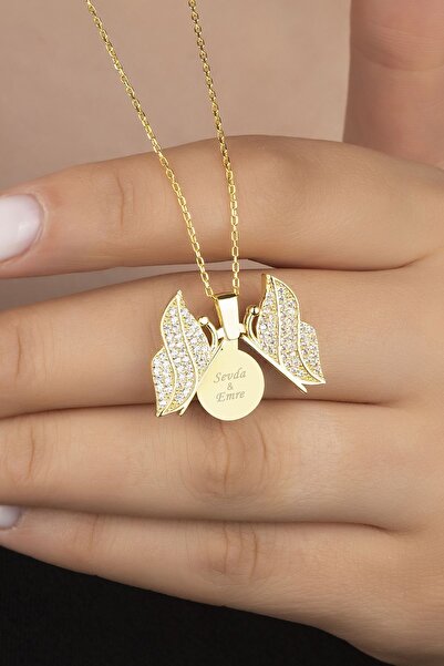 Silvano Jewelry 925 Ayar Gümüş Gold Açılabilen Isimli Kelebek Kolye