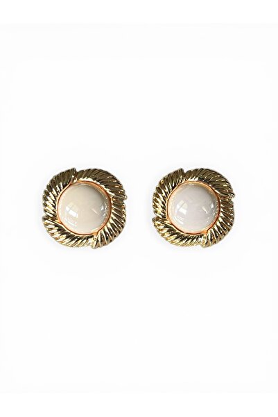 stravis Gold color textured pearl round earrings