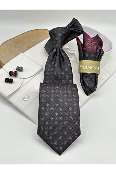 Gutiero Black Patterned Classic Tie with Handkerchief