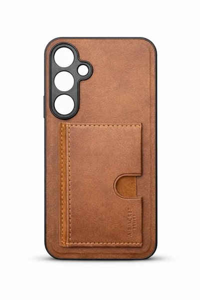 PiyasaSepeti Samsung Galaxy A57 Luxury Case with Card Holder and Stand, Brown