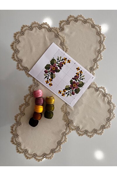 Etuval Linen 3lü oda takımı işleme paketi (3 parça örtü, iplikler, şablon)