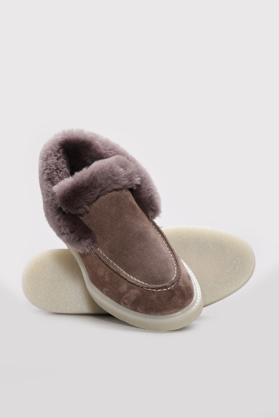 Ayakkabıhane Fur Inside, Genuine Suede Leather Outside, Mink Women's Sports B...