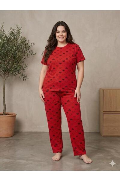 FAMES PİJAMA Plus Size Patterned Summer Women's Pajama Set