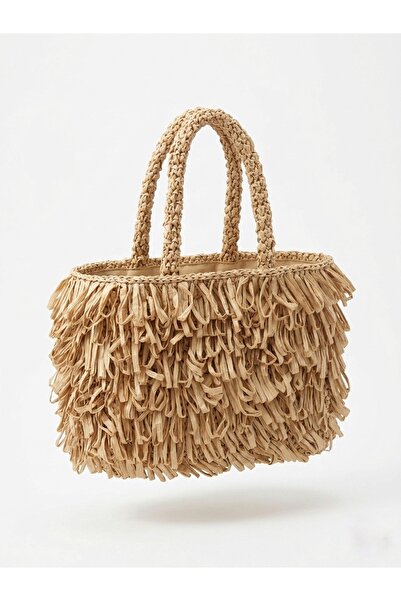 Enie Γυναικεία Μπεζ Ψάθινη Πλεκτή Χειροποίητη Τσάντα Παραλίας και Ώμου - Χωρί...