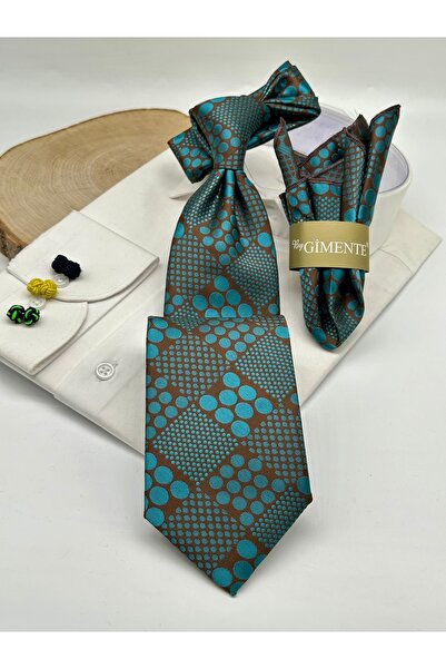 Gutiero Turquoise Polka Dot Classic Tie with Handkerchief