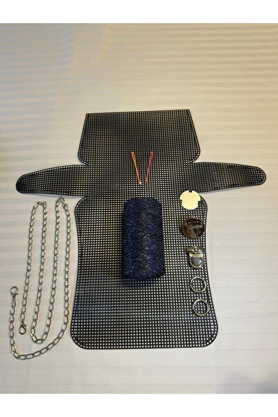 VELORİA BAG & SCARF ORTA BOY Plastik Kanvas Polyester SİMLİ Makrome İpli Çant...