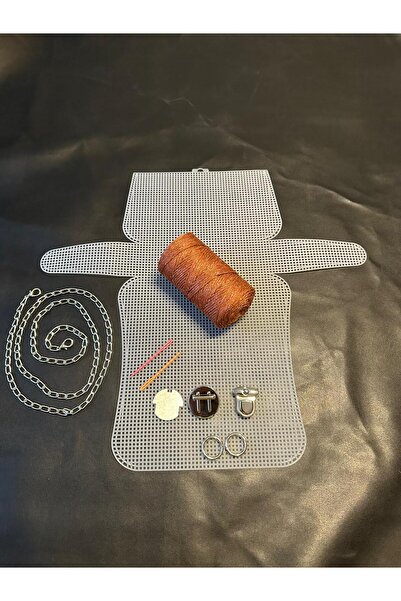 VELORİA BAG & SCARF ORTA BOY Plastik Kanvas Polyester SİMLİ Makrome İpli Çant...