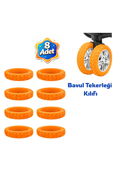 mouvi 8 Adet Turuncu Silikon Bavul & Valiz Tekerlek Kılıfı – Sessiz, Koruyucu...