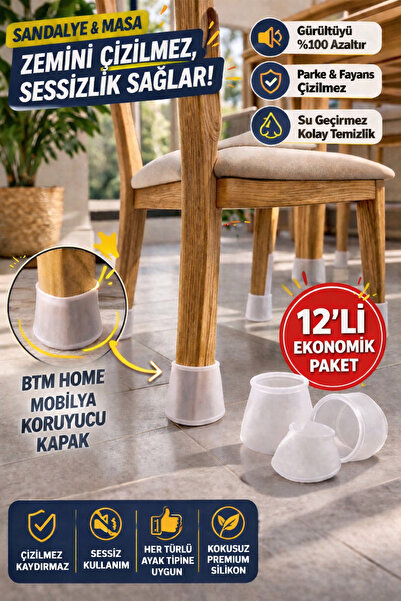 btm home Silikon Mobilya Ayağı Koruyucu 12li Set Çizilmez Kaydırmaz Masa Sand...