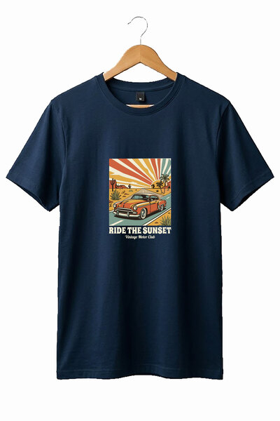 onsrawear تي شيرت قطني أساسي مطبوع عليه سيارة ريترو من Ride The Sunset للجنسين