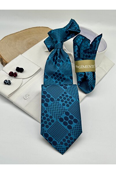 Gutiero Navy Blue Polka Dot Classic Tie with Handkerchief