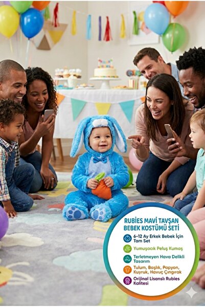 TOYFEST Σετ αποκριάτικων ρούχων για μωρό μπλε κουνέλι 6-12 μηνών, βελούδινη φ...