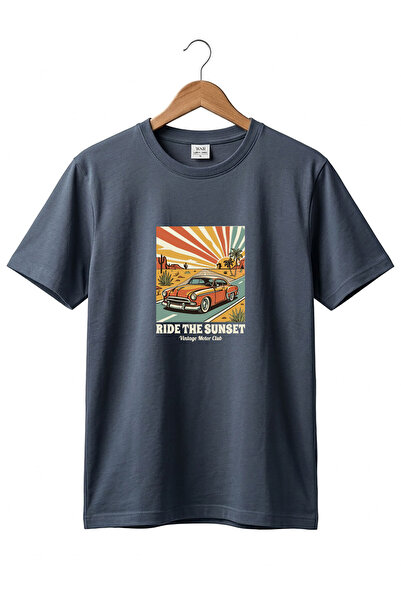 onsrawear Unisex Vintage Ride the Sunset Retro Car Printed Cotton Basic T-Shirt