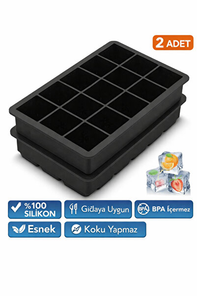 evolis kitchen 2Adet 15 Bölmeli Büyük Boy Silikon Buz Kalıb-Kare Buzluk Kokte...