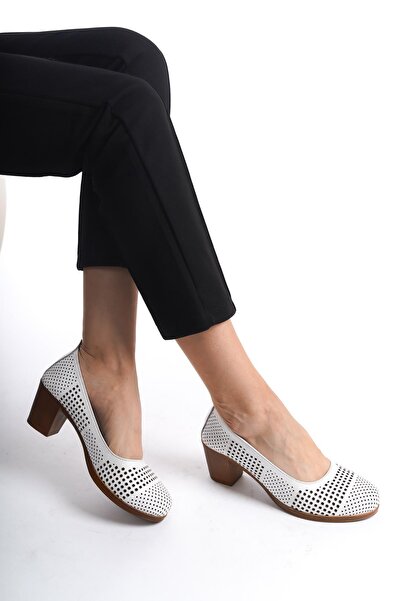 Empressco Genuine Leather Laser Cut Perforated White Casual Women's Shoes