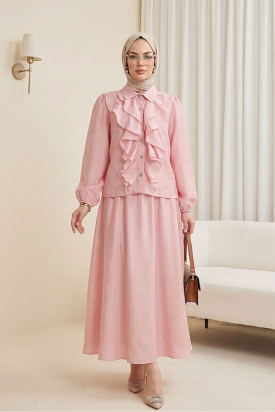 Modamorfo Ruffled Front, Elasticated Sleeves, Lined Skirt, Strawberry Set - P...