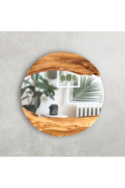 Lesawood Doğal Zeytin Ağacı Yuvarlak Ayna – 30 cm, El Yapımı Dekoratif Duvar ...
