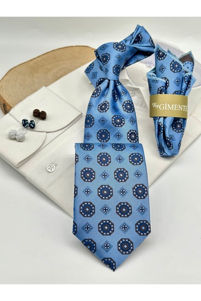 Gutiero Classic Tie with Blue Patterned Handkerchief