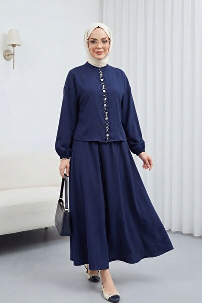 Modamorfo Modal Suit with Elastic Sleeves, Pearl Buttons on the Front, and Sk...