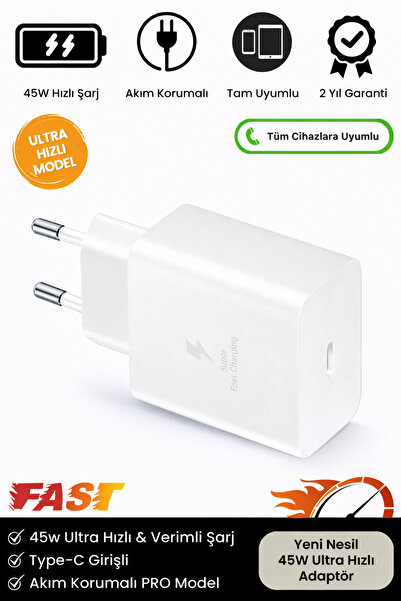 Noriyen Yeni Nesil 45W Ultra Hızlı Şarj Adaptörü Başlığı Tüm Telefonlara Uyum...