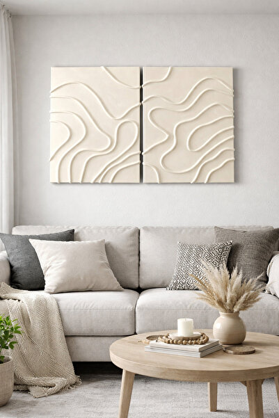 Last Summer Design Modern Kabartmalı 2’li Tablo Seti (50x70 cm)