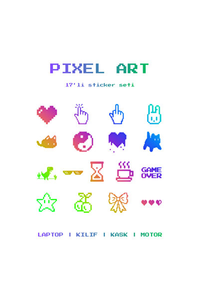 STCKRCO Pixel Art Sticker Seti 17’li | Laptop, Kask, Telefon Sticker Set | Mo...