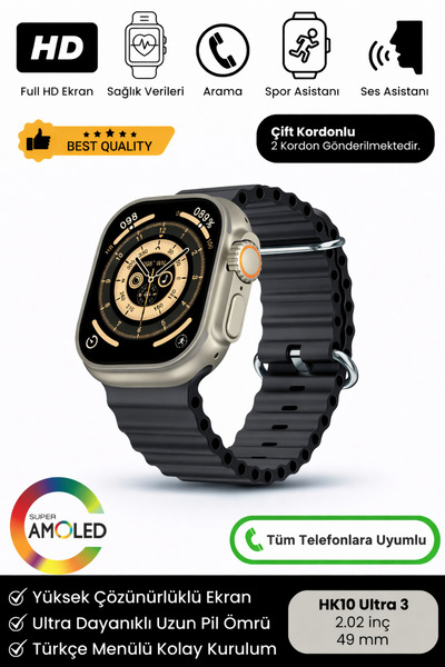 Noriyen Yeni Nesil HK10 Ultra 3 Chat GPT Amoled HD Ekran Spor Sağlık Sensörlü...