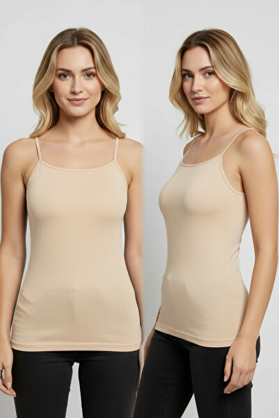 fevien 2-Piece Skin Color Cotton Women's Undershirt Set with Rope Straps - Ly...