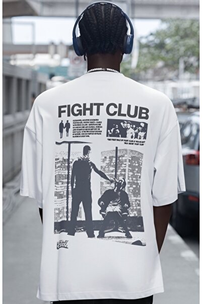 SEVBANO Tricou oversize unisex cu imprimeu pe spate Design Fight Club Tyler D...