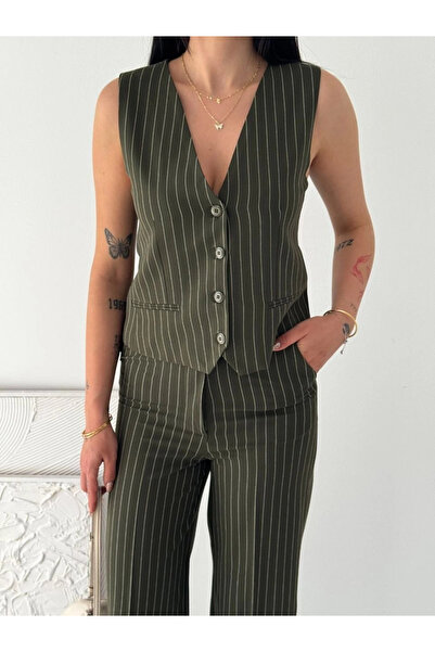 SATIYU BUTİK Asmedo Women's Striped Tansel Fabric Vest and Pants Two-Piece Se...