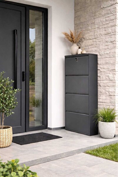 Moemi 4'lü Antrasit Metal Ayakkabılık (KİLİTLİ)