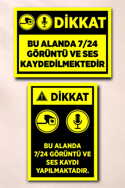 Dikkat Bu Alanda 7/24 Görüntü ve Ses Kaydı Yapılmaktadır (Yapışkanlı Etiket - 25x35cm)
