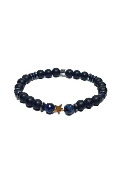 Janti Jtss26Blk1817 Agate Onyx Hematite Natural Stone Flexible Black Navy Blu...