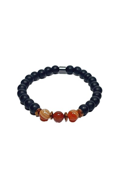 Janti Jtss26Blk1805 Agate Onyx and Hematite Natural Stone Flexible Black Tan ...