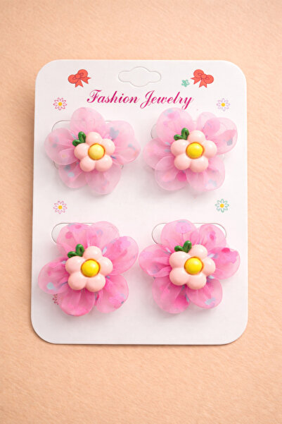 LİA CLİPS CO Girl's Rubber Flower Hair Clip Set of 4 – Colorful Hair Clips wi...