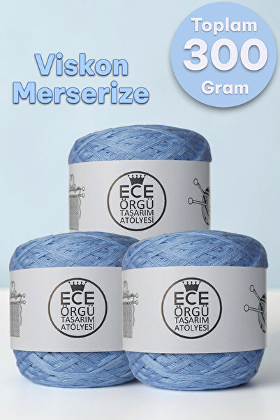 Very bright, light blue, five-ply viscose mercerized cotton knitting rope (300 gr.)